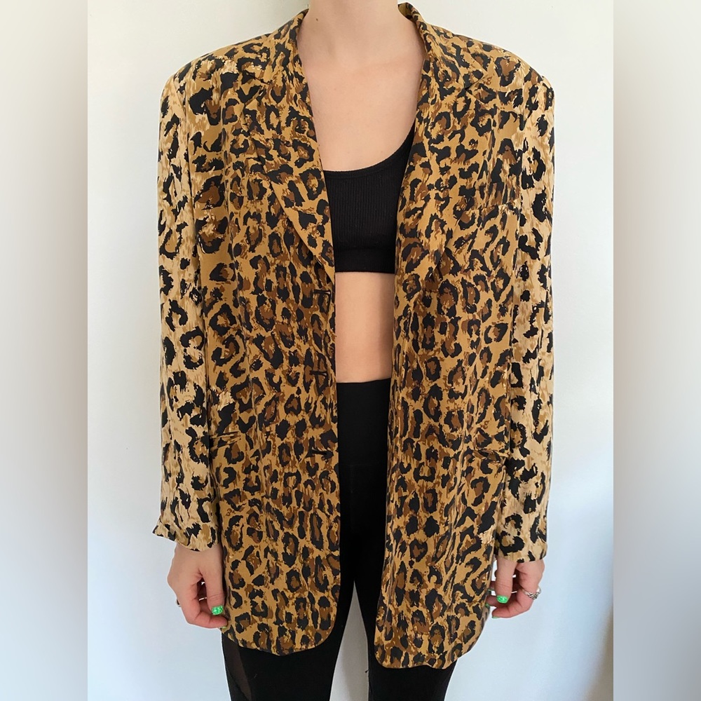 Vintage Saks Fifth Avenue Silk Leopard Blazer